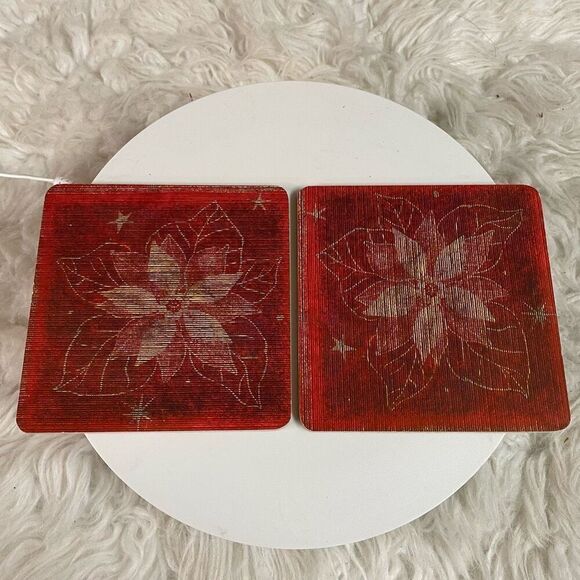 Vintage Holiday Christmas Poinsettias 2 Sets of 4 Cork Coasters New Old Stock - Picture 2 of 5